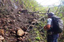 Une agente du Parc national en binôme sur le sentier de Bé Cabot © Parc national de La Réunion